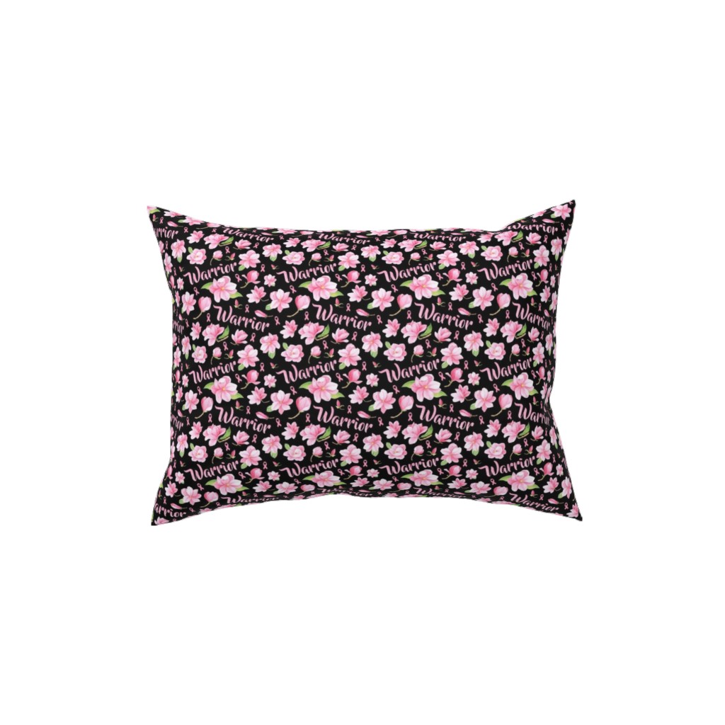 Warrior Pink Ribbon and Flowers - Pink Pillow, Woven, White, 12x16, Double Sided, Pink