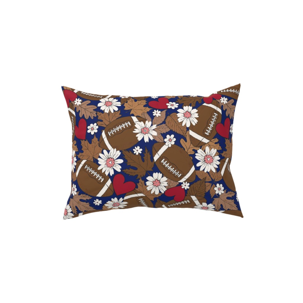 Football Fall and Florals Pillow, Woven, White, 12x16, Double Sided, Blue, Royal