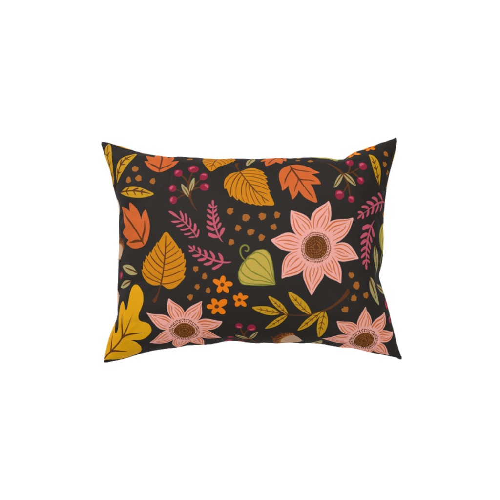 Autumn Fall Floral - Dark Pillow, Woven, White, 12x16, Double Sided, Multicolor