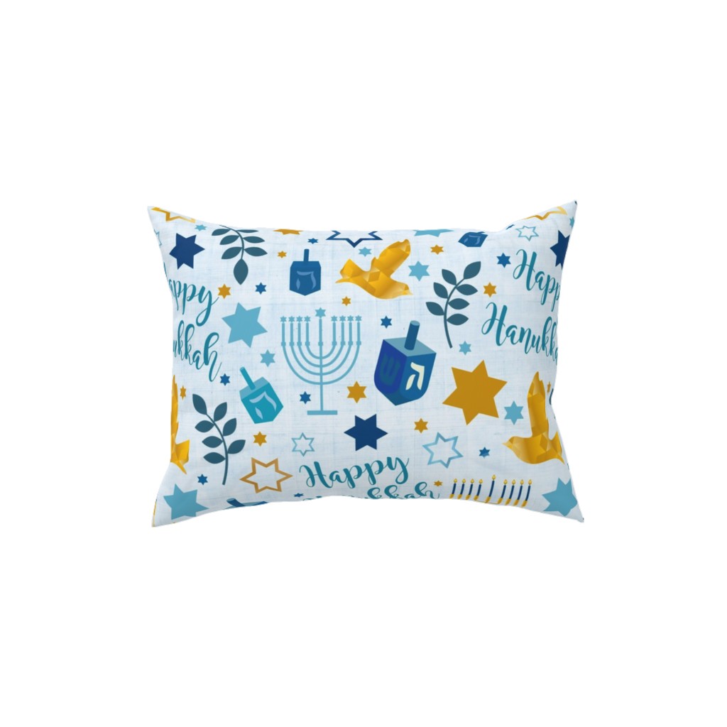 Happy Hanukkah - Multi Pillow, Woven, White, 12x16, Double Sided, Blue, True Blue