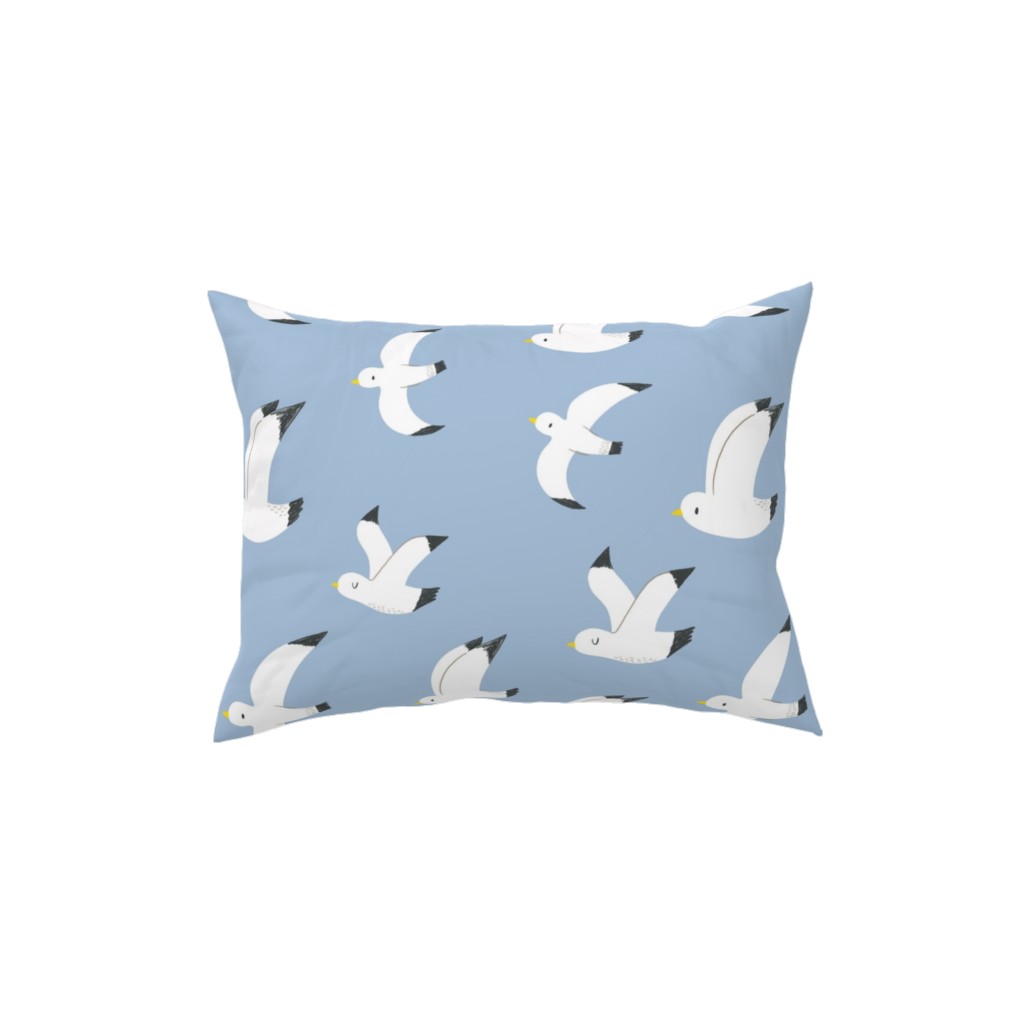 Seagulls in Flight - White on Blue Pillow, Woven, White, 12x16, Double Sided, Blue