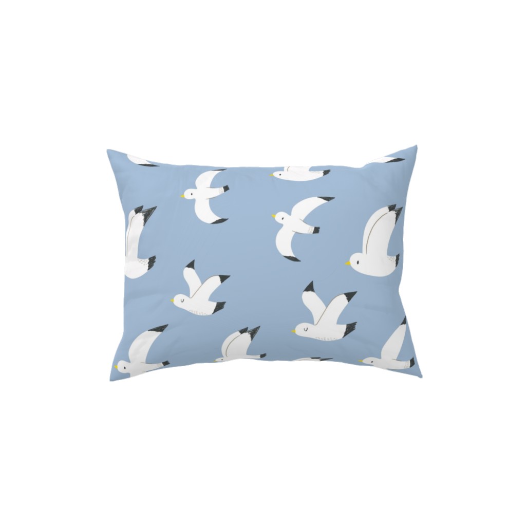 Seagulls in Flight - White on Blue Pillow, Woven, White, 12x16, Double Sided, Blue, True Blue