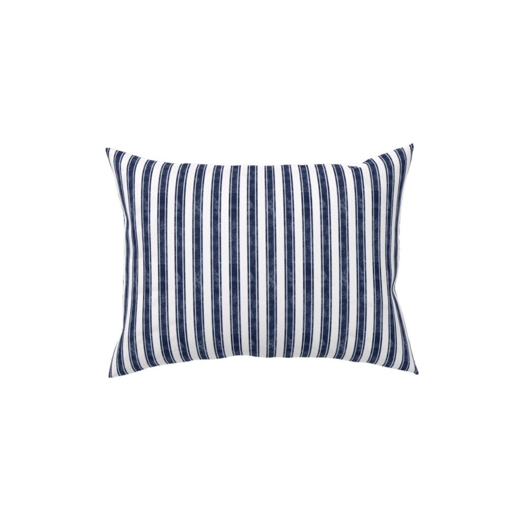 Vertical French Ticking Textured Pinstripes in Dark Midnight Navy and White Pillow, Woven, White, 12x16, Double Sided, Blue