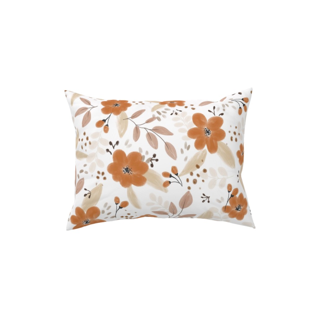 Fall Florals Pillow, Woven, White, 12x16, Double Sided, Orange, Antique White