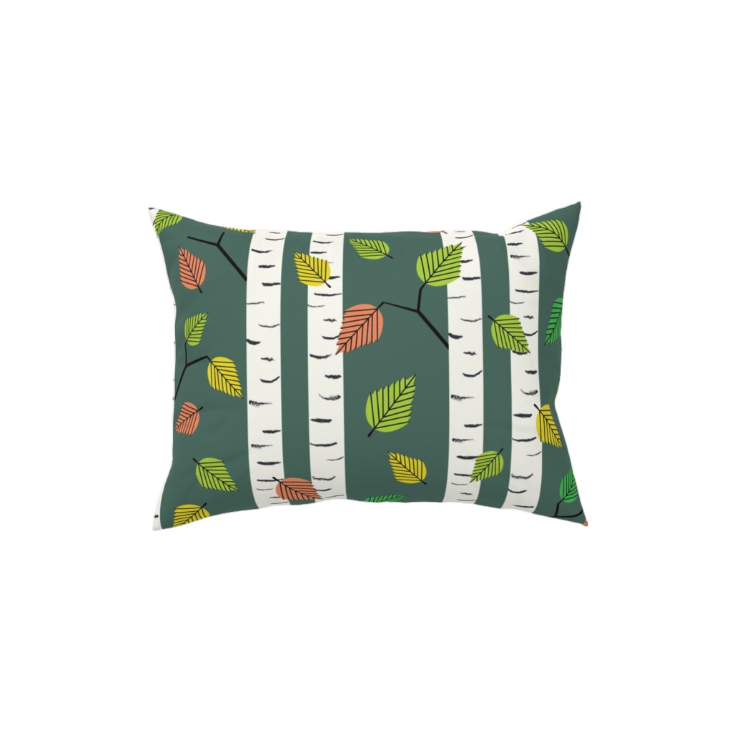 Autumn Birch Forest Pillow, Woven, White, 12x16, Double Sided, Green