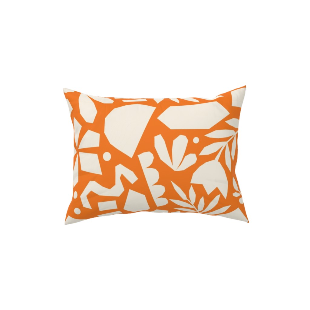 Paper Cut Floral Collage - Orange Pillow, Woven, White, 12x16, Double Sided, Orange