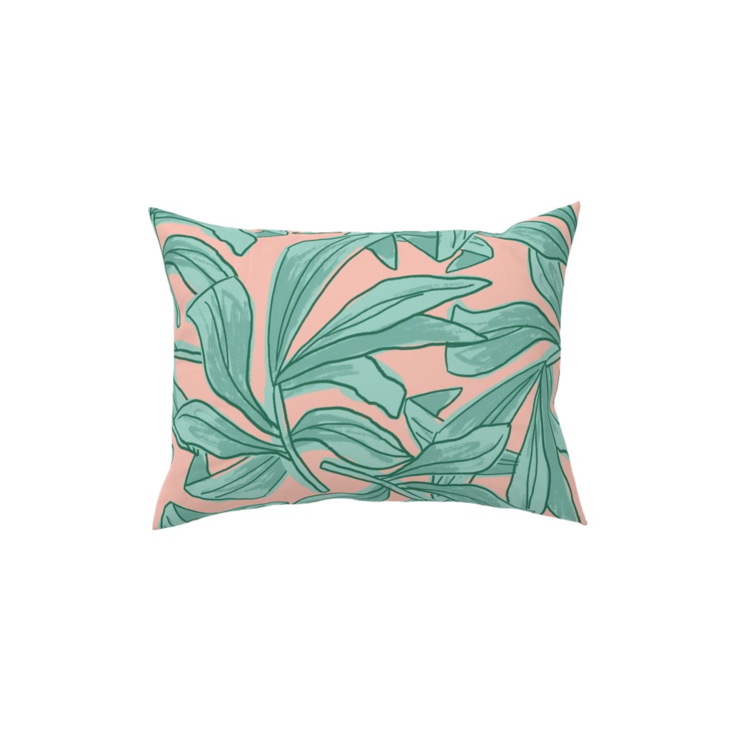 Lush Tropical Leaves - Pink and Mint Pillow, Woven, White, 12x16, Double Sided, Green