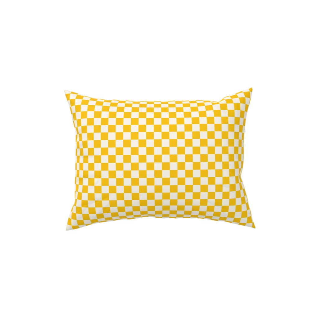 Checkered Pattern - Yellow Pillow, Woven, White, 12x16, Double Sided, Yellow, Classic Yellow
