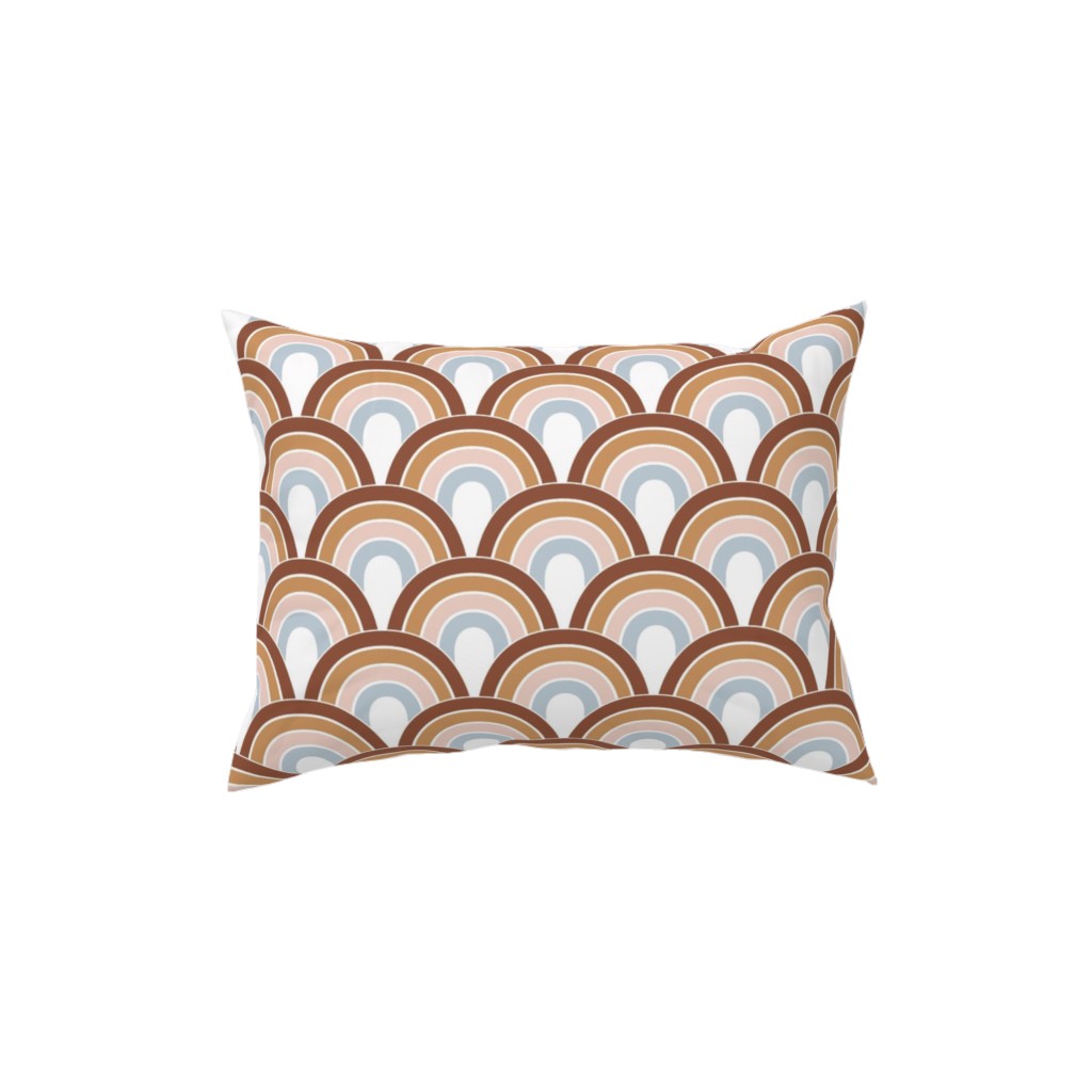 Retro Rainbow Waves - Scales and Curves - Rust Beige Blush Blue on White Pillow, Woven, White, 12x16, Double Sided, Orange