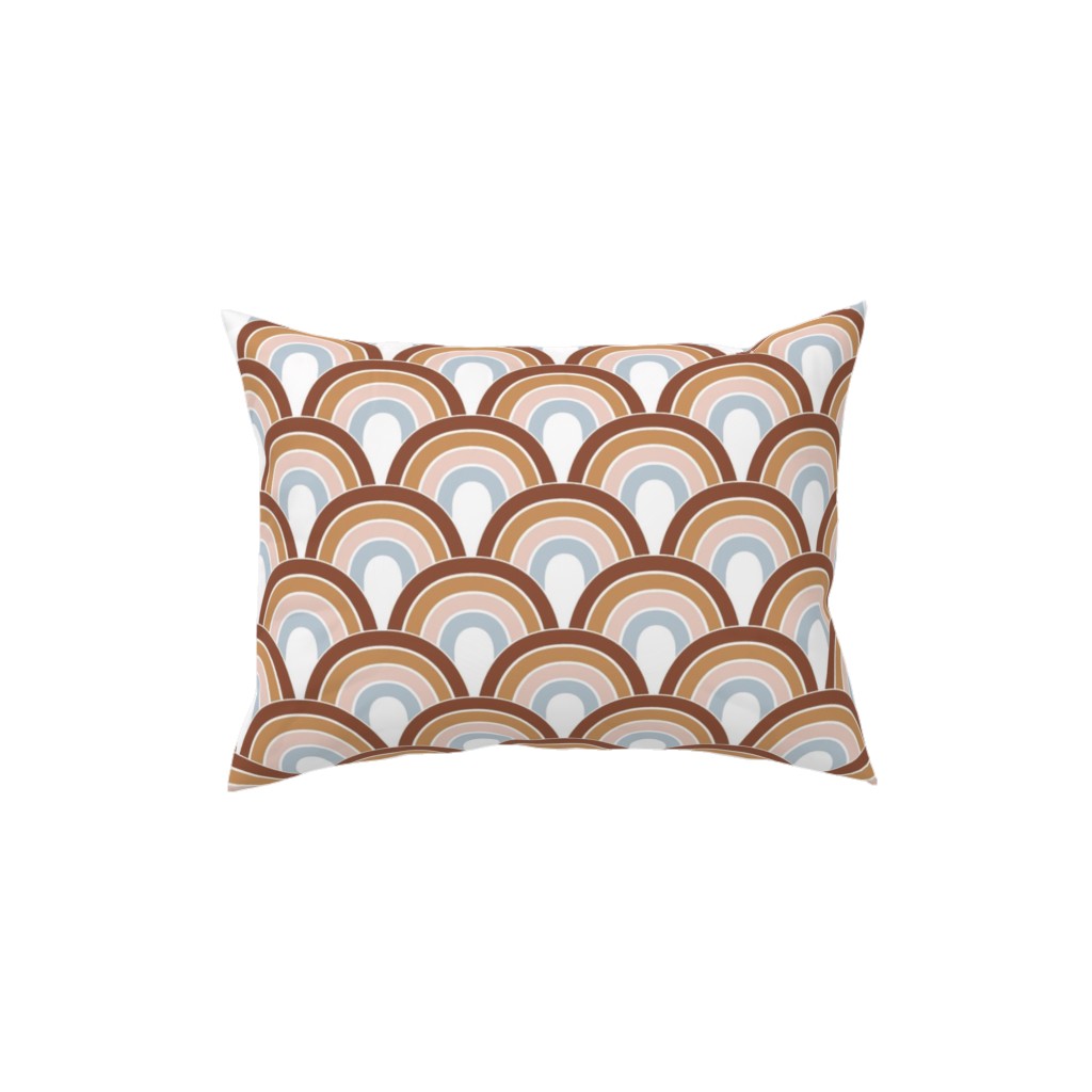 Retro Rainbow Waves - Scales and Curves - Rust Beige Blush Blue on White Pillow, Woven, White, 12x16, Double Sided, Orange, Orange