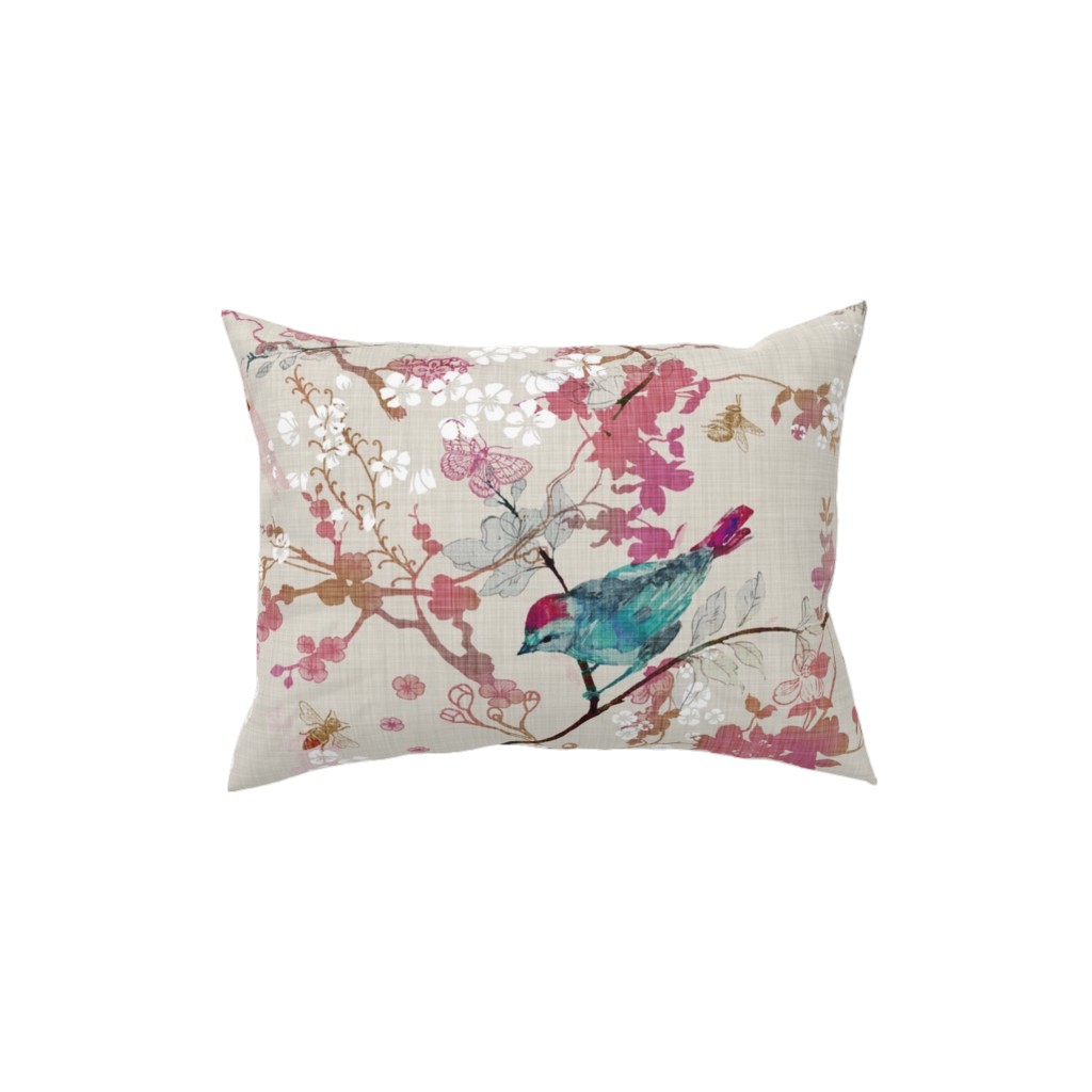 Birds + the Bees - Rose Pillow, Woven, White, 12x16, Double Sided, Multicolor