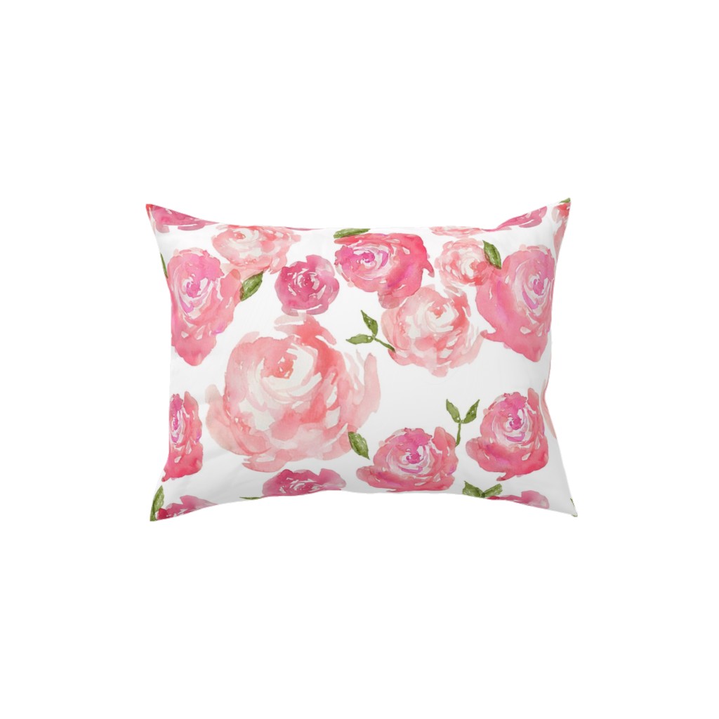 Watercolor Floral Pillow, Woven, White, 12x16, Double Sided, Pink