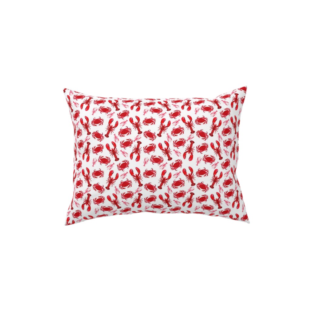 Crabs and Lobsters - Red Crustaceans on White Pillow, Woven, White, 12x16, Double Sided, Red