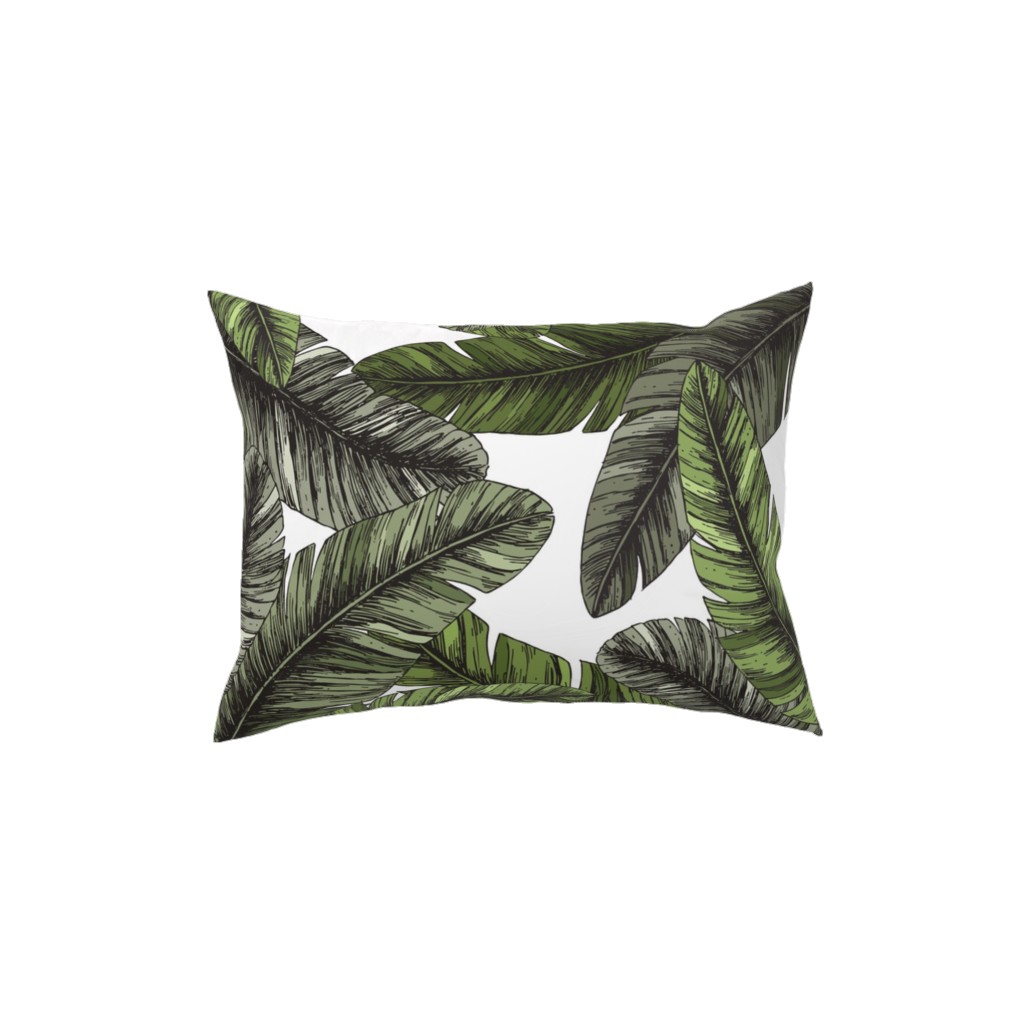 Tropical Palm Leaves - Green Pillow, Woven, White, 12x16, Double Sided, Green