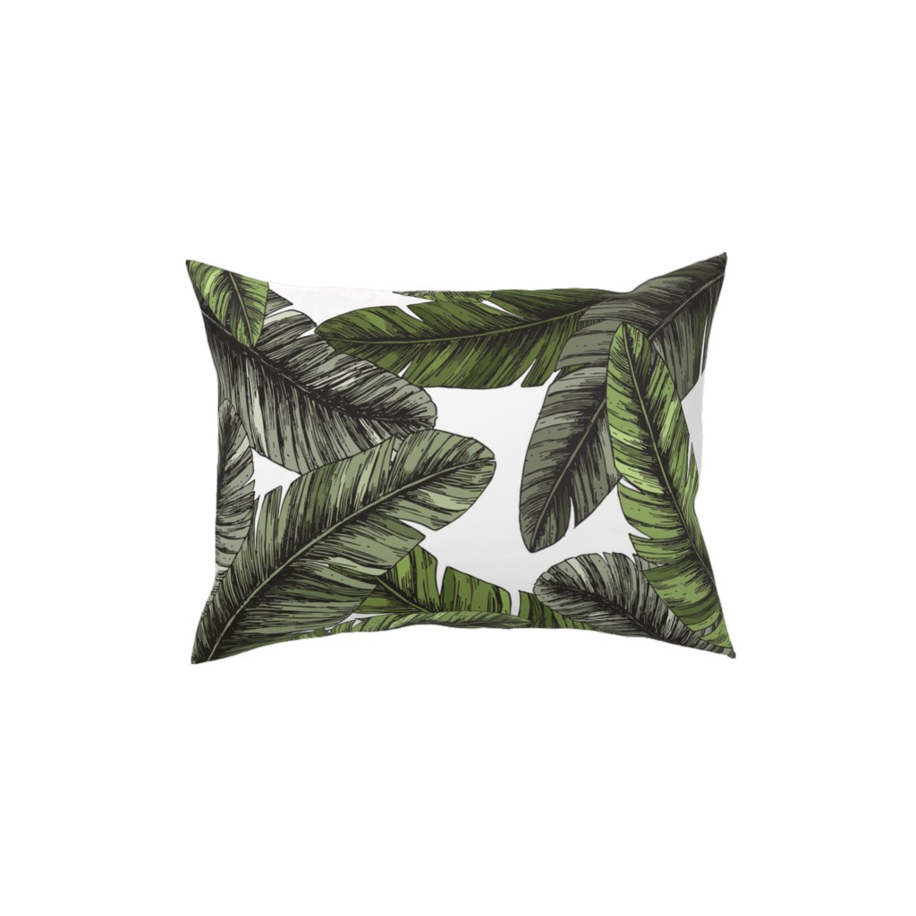 Tropical Palm Leaves - Green Pillow, Woven, White, 12x16, Double Sided, Green, Classic Green