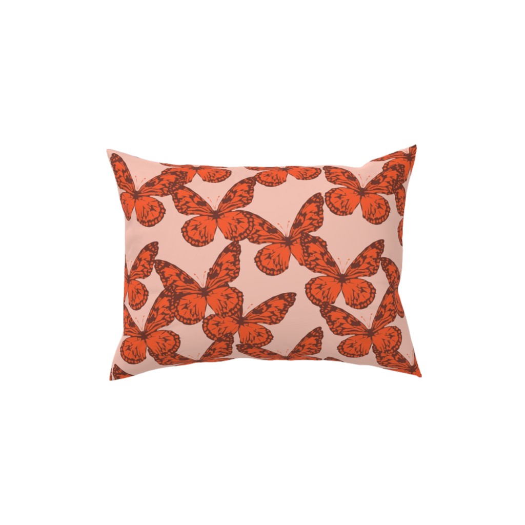 Butterfly Pillow, Woven, White, 12x16, Double Sided, Orange, Fawn