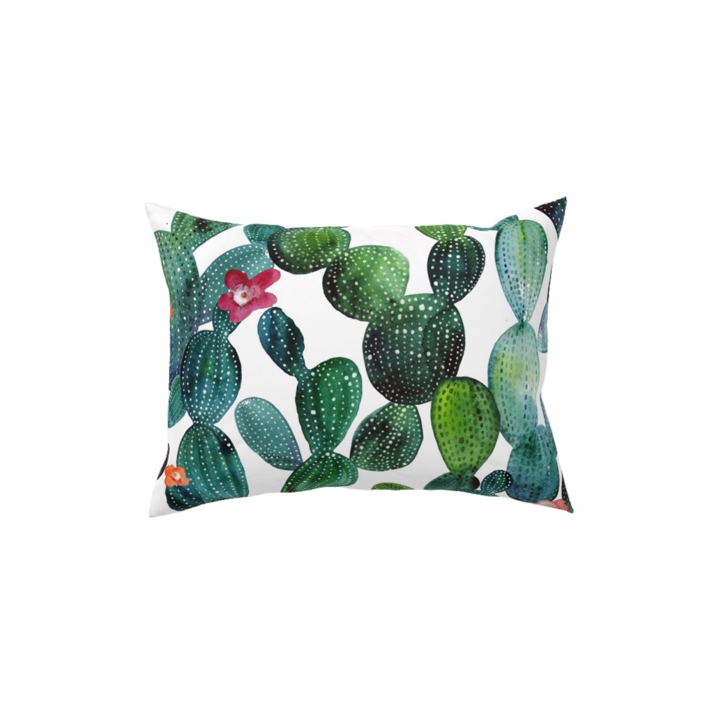 Cactuses - Green Pillow, Woven, White, 12x16, Double Sided, Green