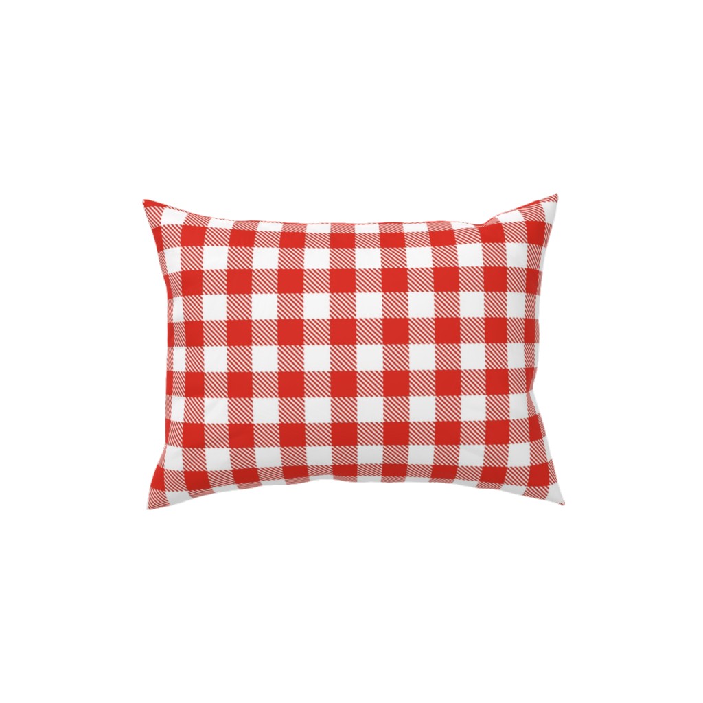 Red Gingham Pattern Pillow, Woven, White, 12x16, Double Sided, Red