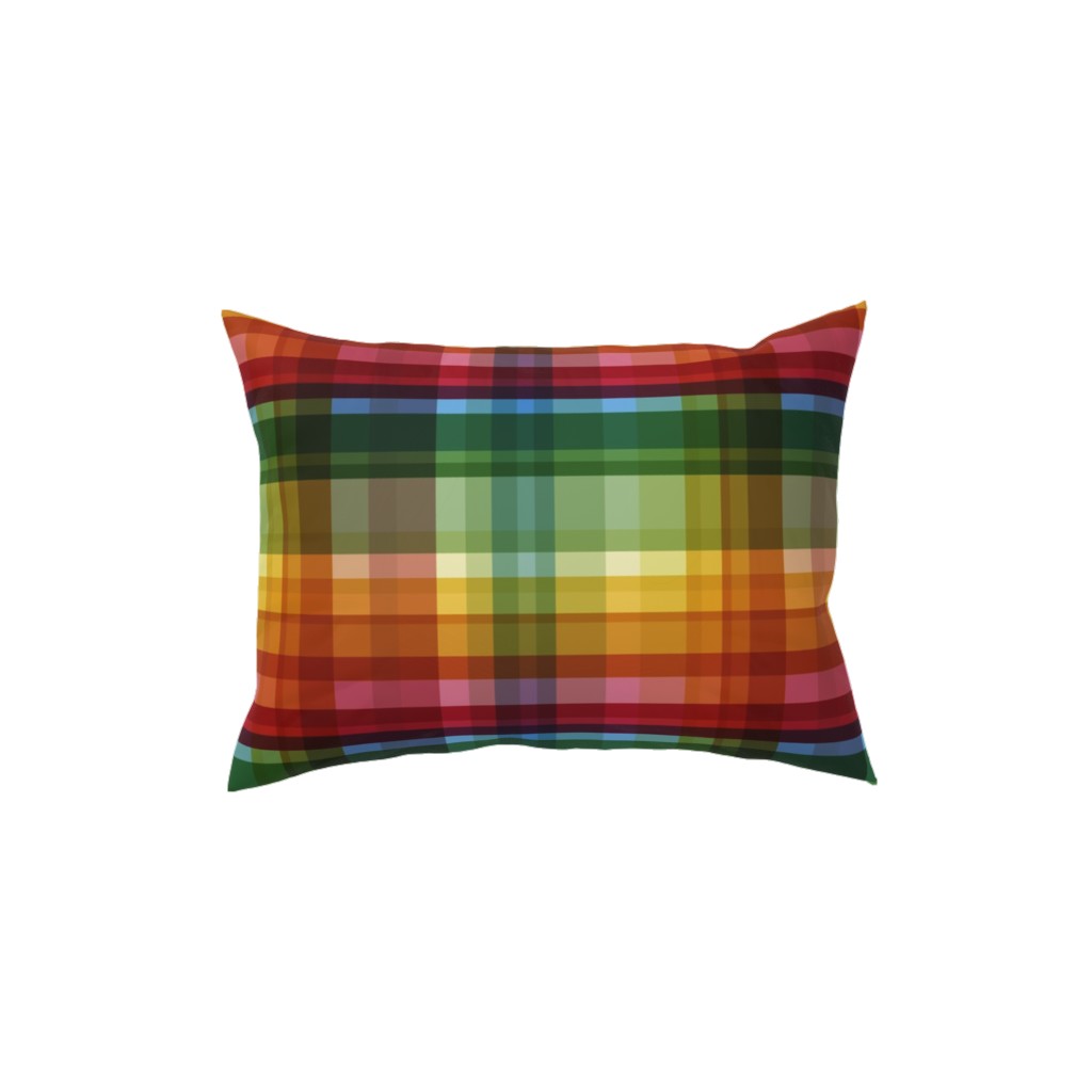 Gingham Rainbow Check Pillow, Woven, White, 12x16, Double Sided, Multicolor