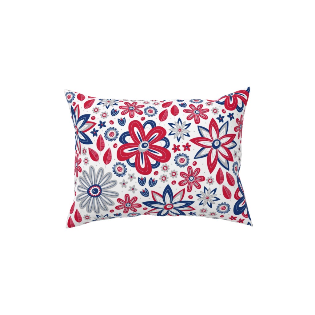 Bohemian Fields - Red, White and Blue Pillow, Woven, White, 12x16, Double Sided, Red