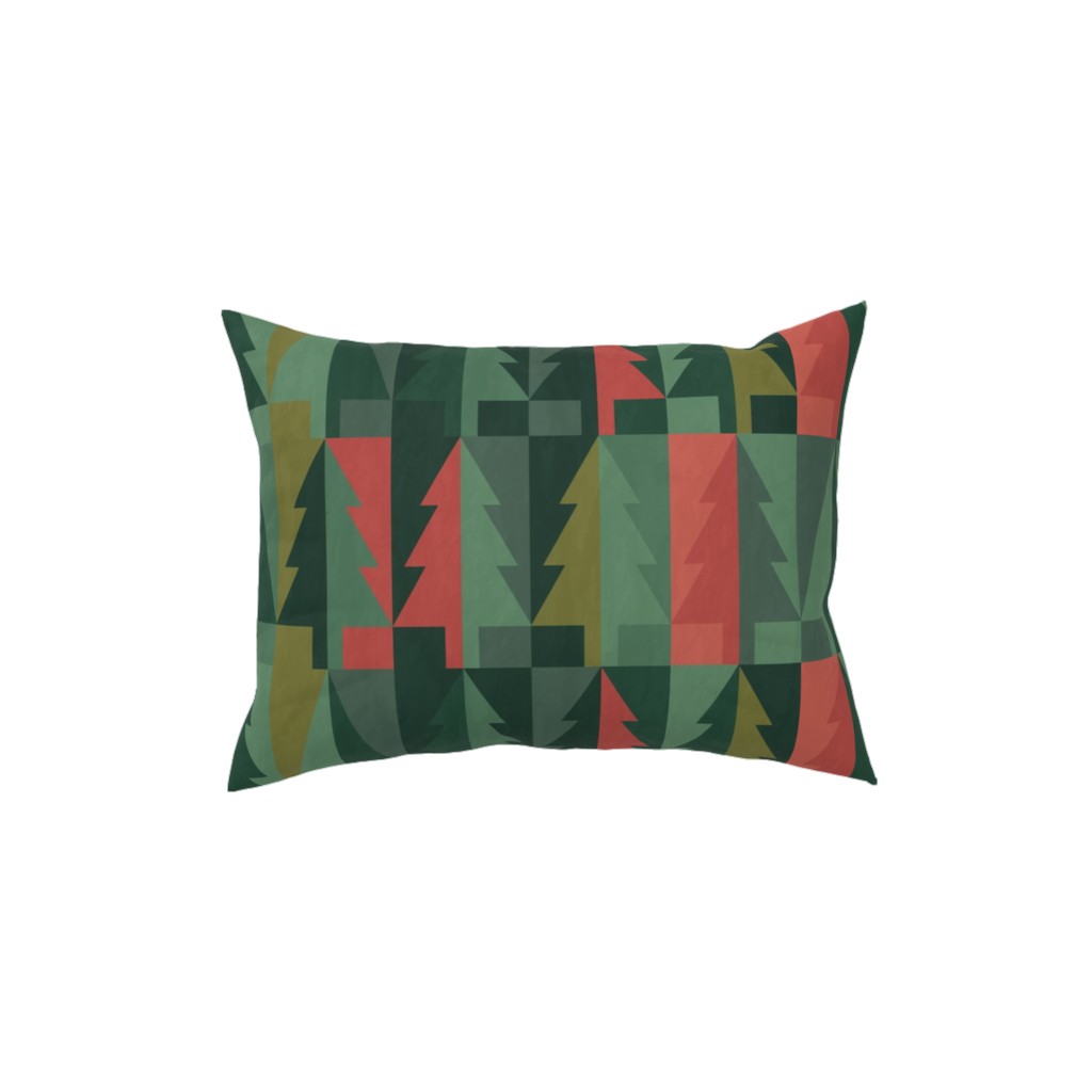 Geometric Forest - Red and Green Pillow, Woven, White, 12x16, Double Sided, Green, Classic Green