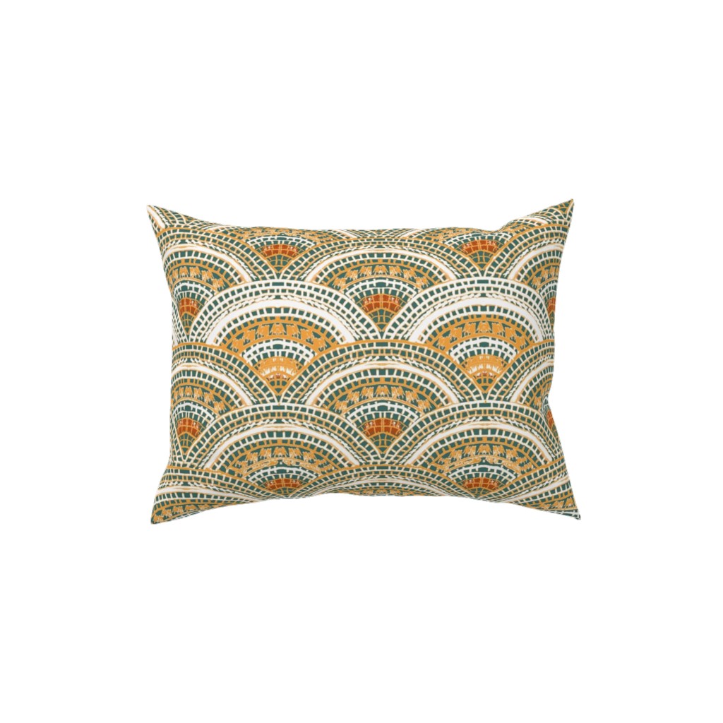Earthy Fans - Orange Green and Gold Pillow, Woven, White, 12x16, Double Sided, Multicolor