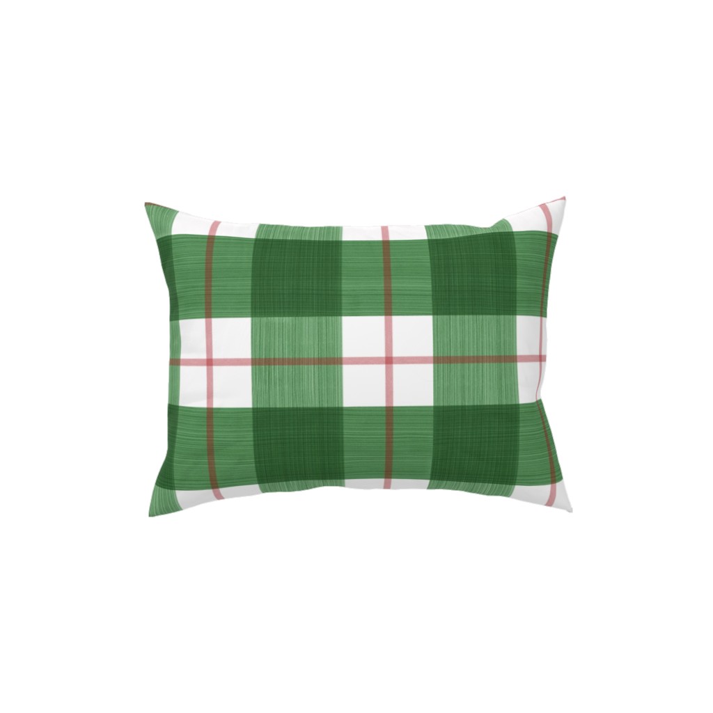 Double Plaid Pillow, Woven, White, 12x16, Double Sided, Green, Avocado