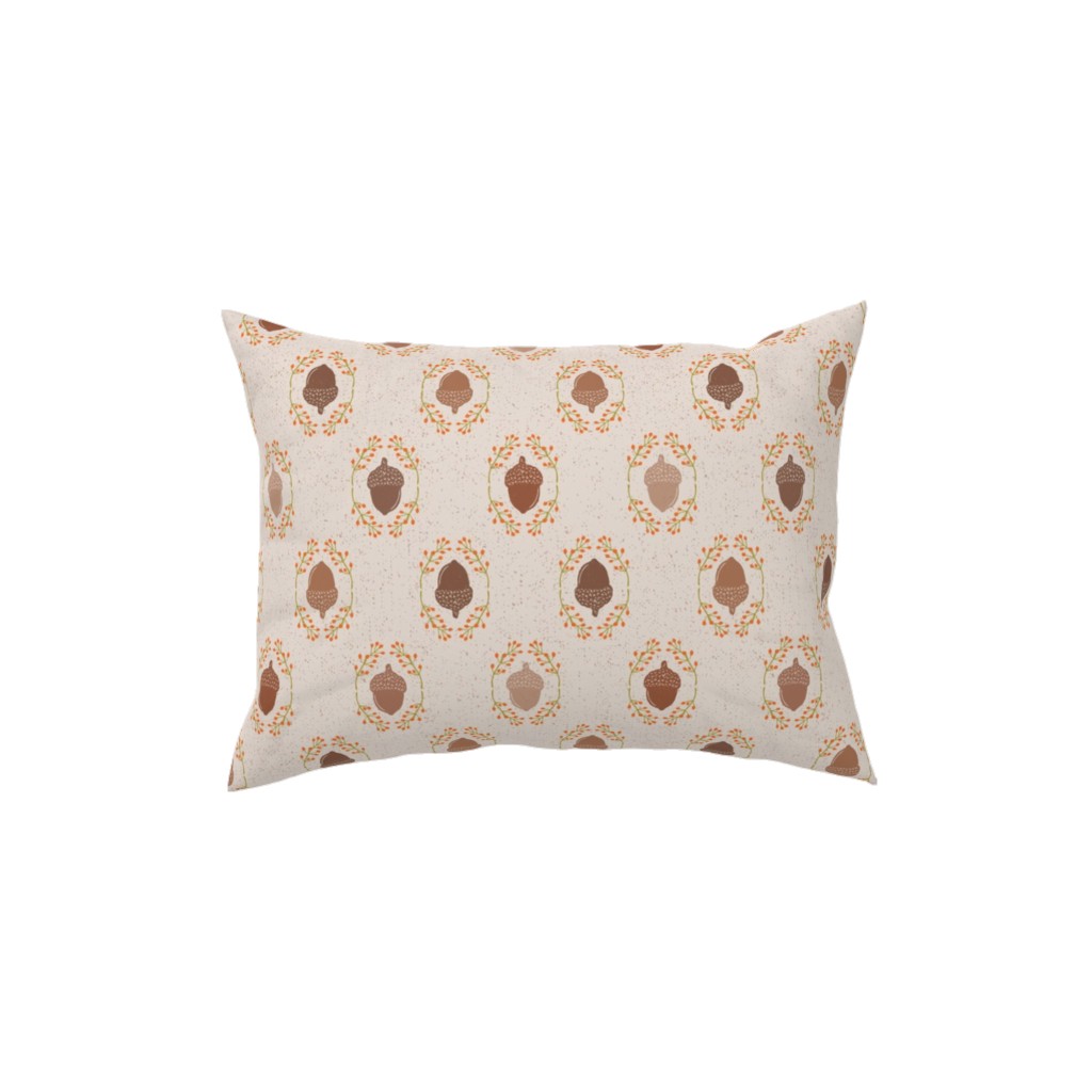 Autumn Acorn Rosehip Textured Damask Pillow, Woven, White, 12x16, Double Sided, Beige, Sand