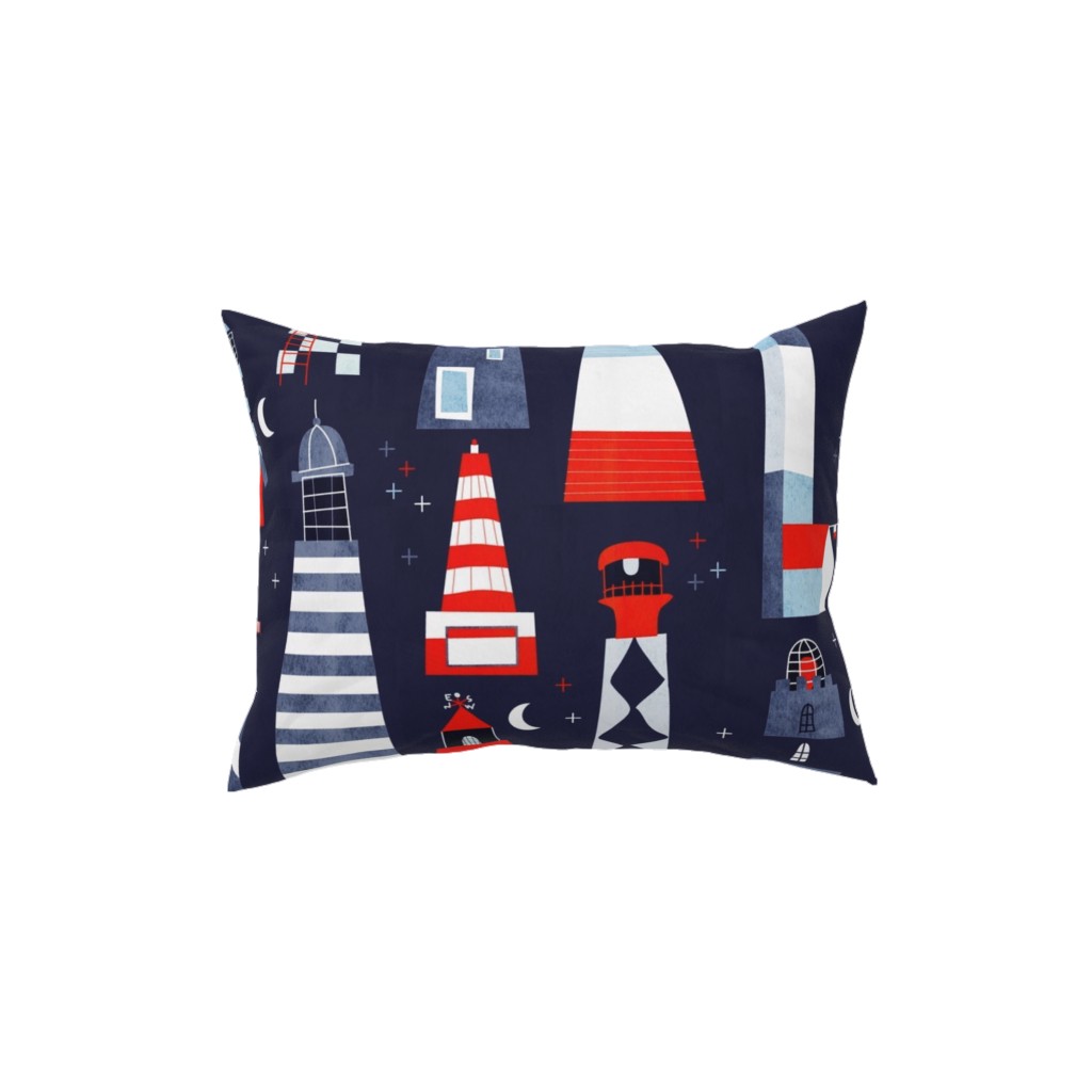 Scandi Lighthouse - Blue Pillow, Woven, White, 12x16, Double Sided, Blue, True Blue