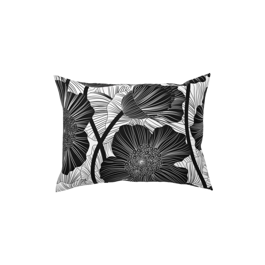 Mid Century Modern Floral - Black and White Pillow, Woven, White, 12x16, Double Sided, Black, Black