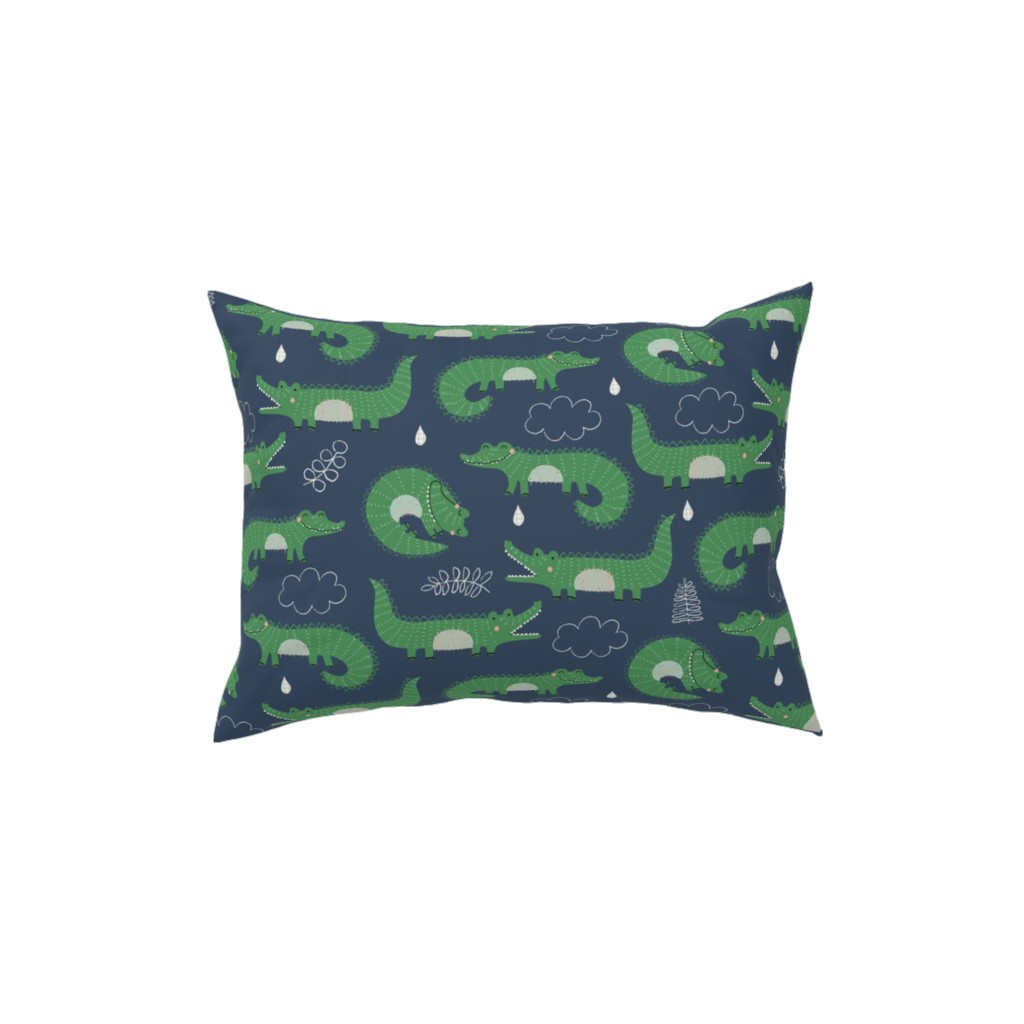 Cute Alligators - Green Pillow, Woven, White, 12x16, Double Sided, Green