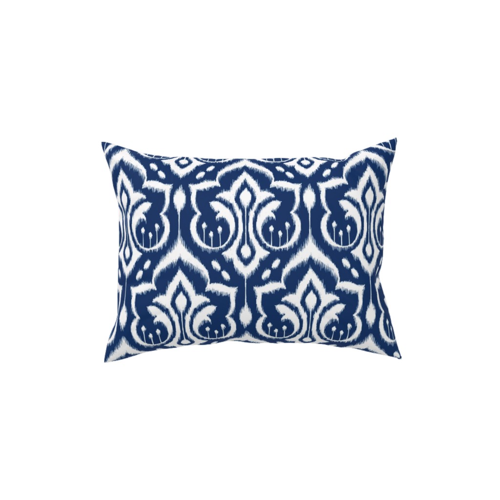 Ikat Damask - Midnight Navy Pillow, Woven, White, 12x16, Double Sided, Blue, True Blue