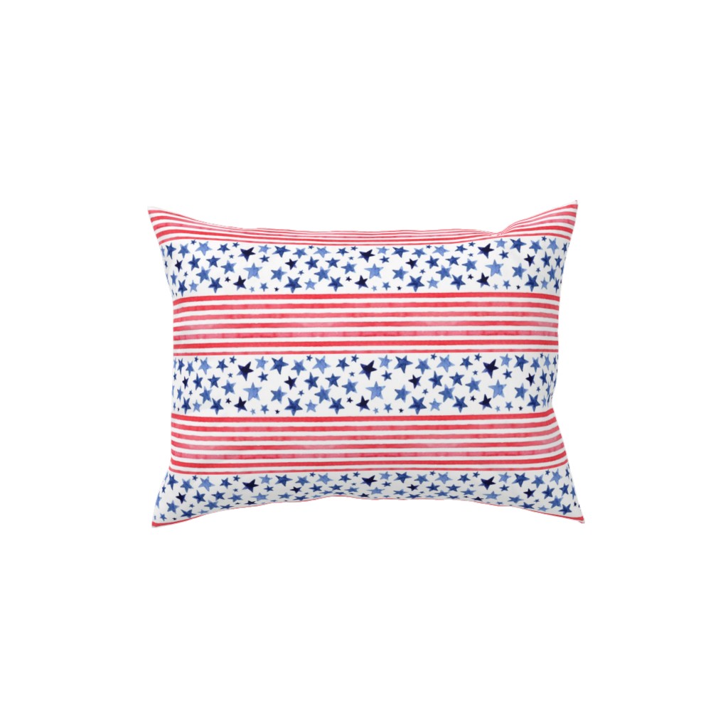 Watercolor Stars and Stripes - Red White and Blue Pillow, Woven, White, 12x16, Double Sided, Red