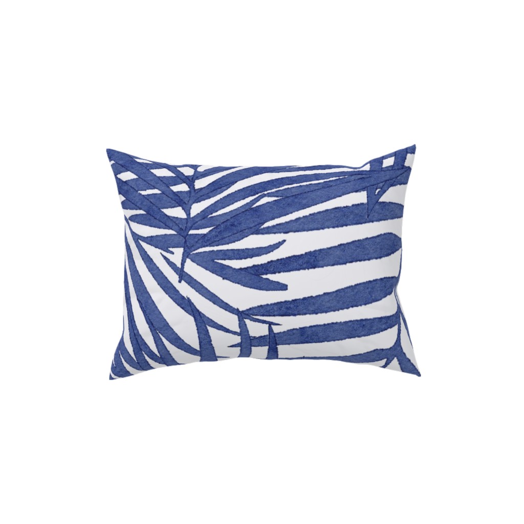 Watercolor Fronds - Cobalt Pillow, Woven, White, 12x16, Double Sided, Blue