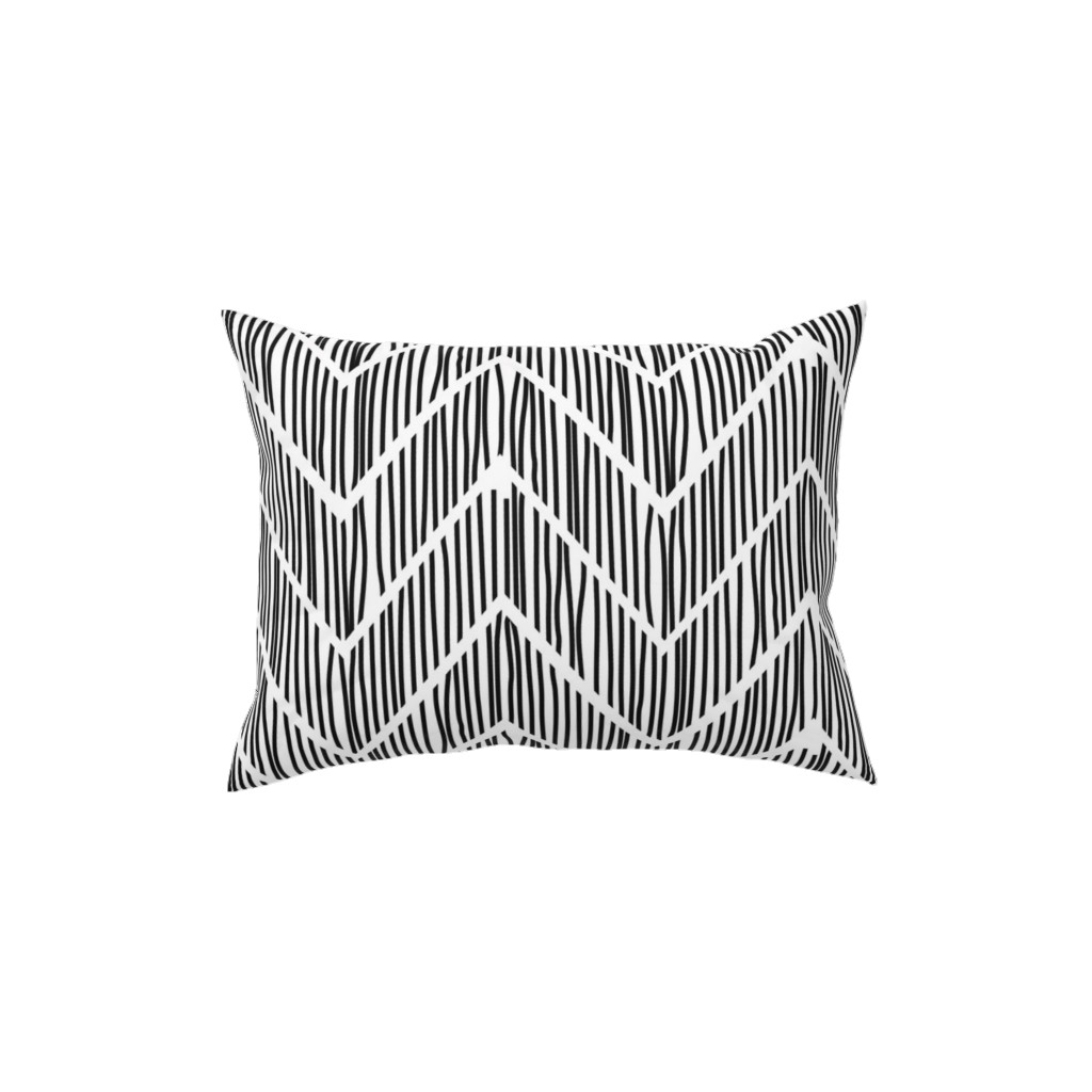 Black & White Chevron Pillow, Woven, White, 12x16, Double Sided, Gray, Gray