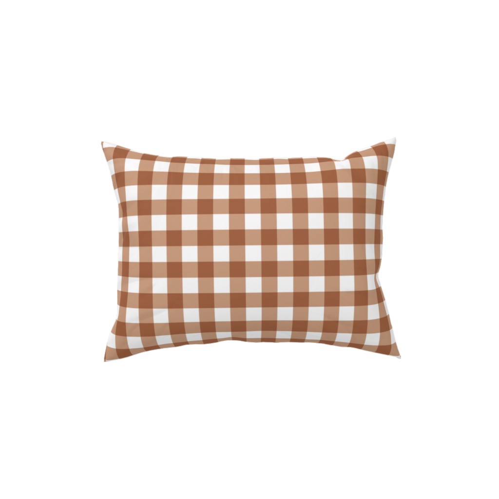 Gingham Plaid Check Pillow, Woven, White, 12x16, Double Sided, Brown, Toast