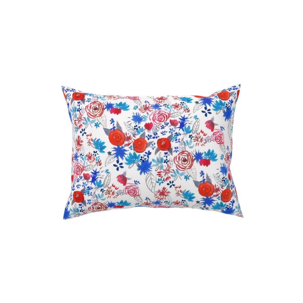 Patriotic Watercolor Floral - Red White and Blue Pillow, Woven, White, 12x16, Double Sided, Multicolor