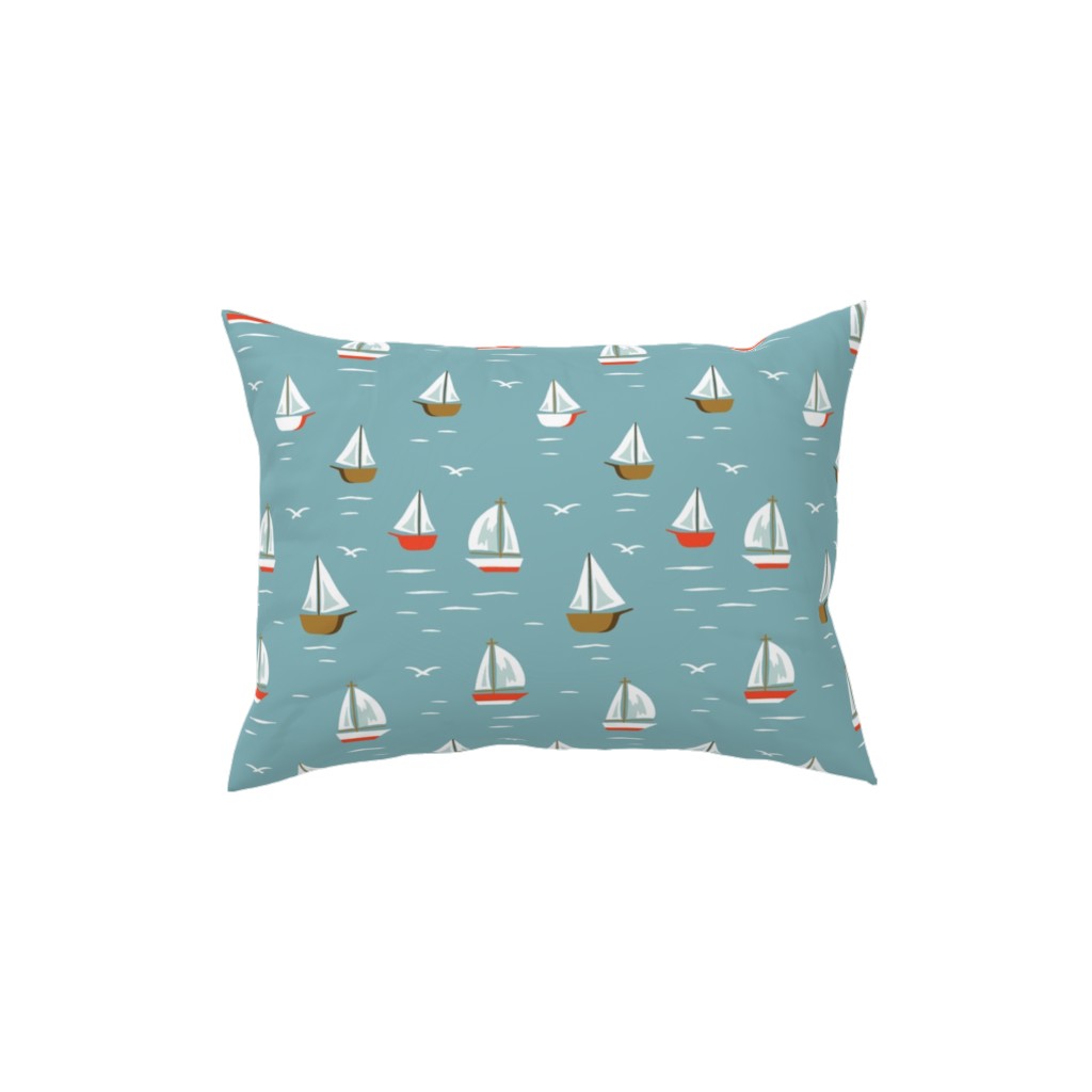 Sailboats Pillow, Woven, White, 12x16, Double Sided, Blue, Deep Turquoise