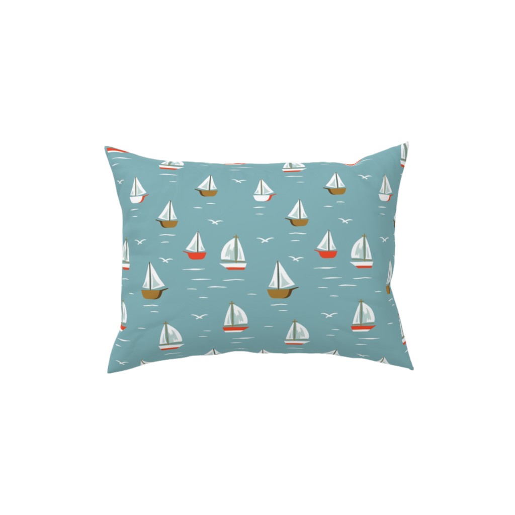 Sailboats Pillow, Woven, White, 12x16, Double Sided, Blue