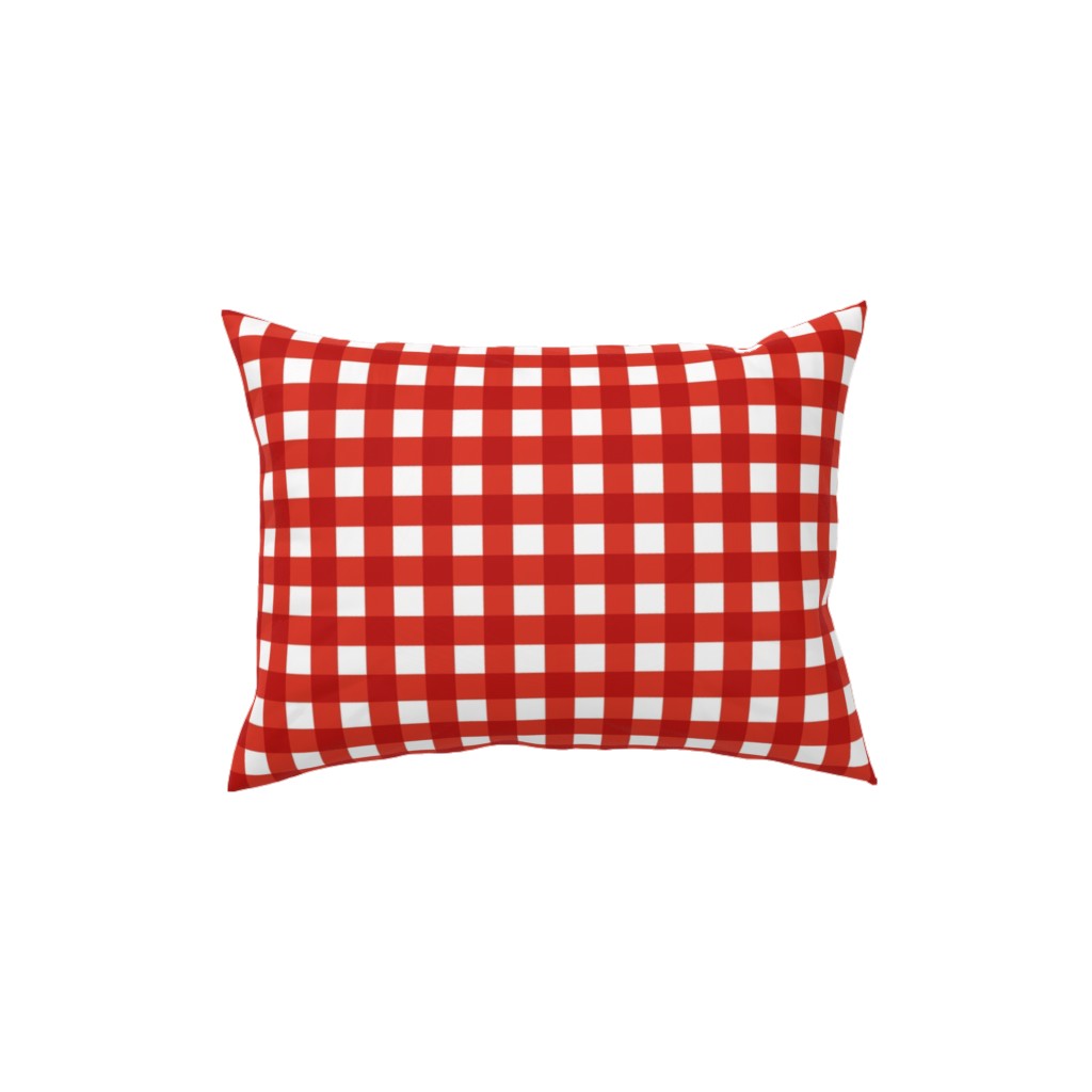 Gingham Plaid Check Pillow, Woven, White, 12x16, Double Sided, Red