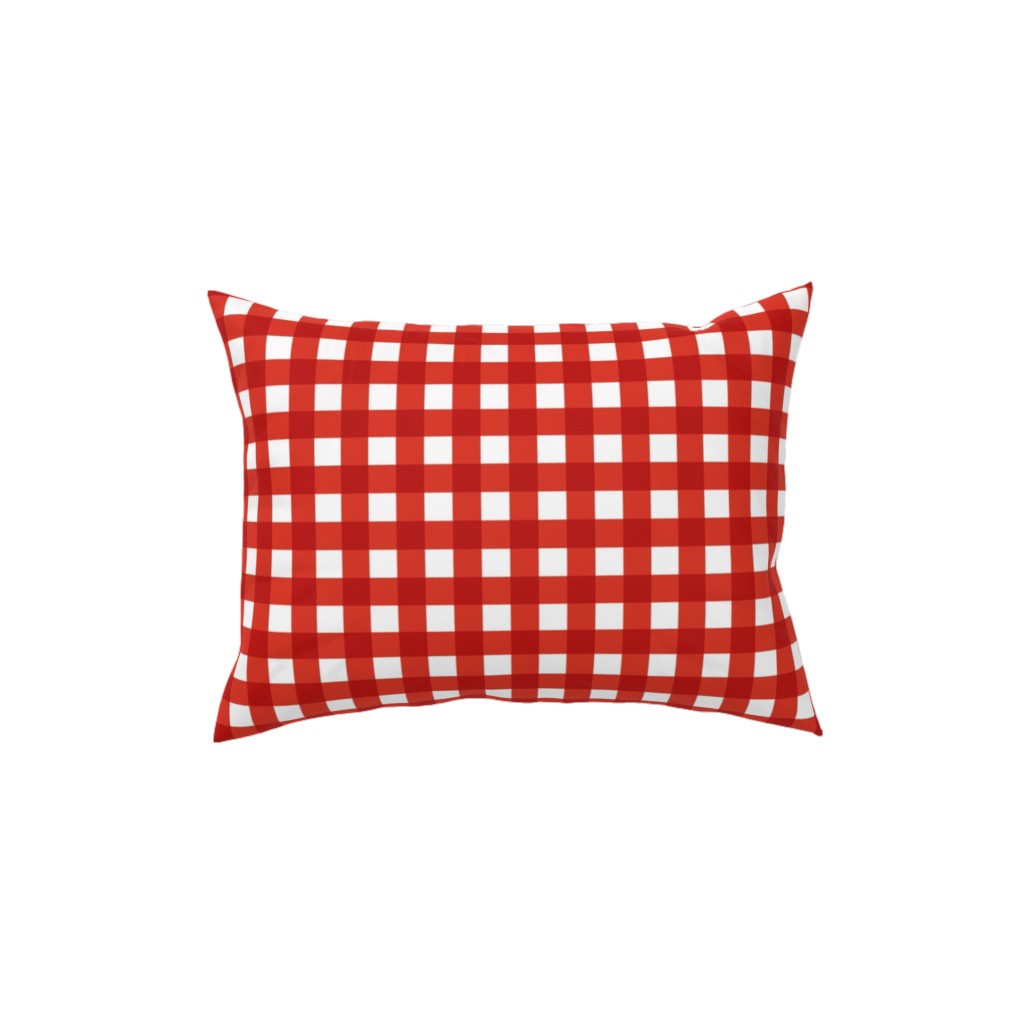 Gingham Plaid Check Pillow, Woven, White, 12x16, Double Sided, Red, Red