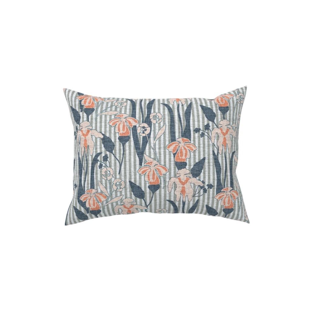 Farmhouse Floral Iris Pillow, Woven, White, 12x16, Double Sided, Blue, True Blue
