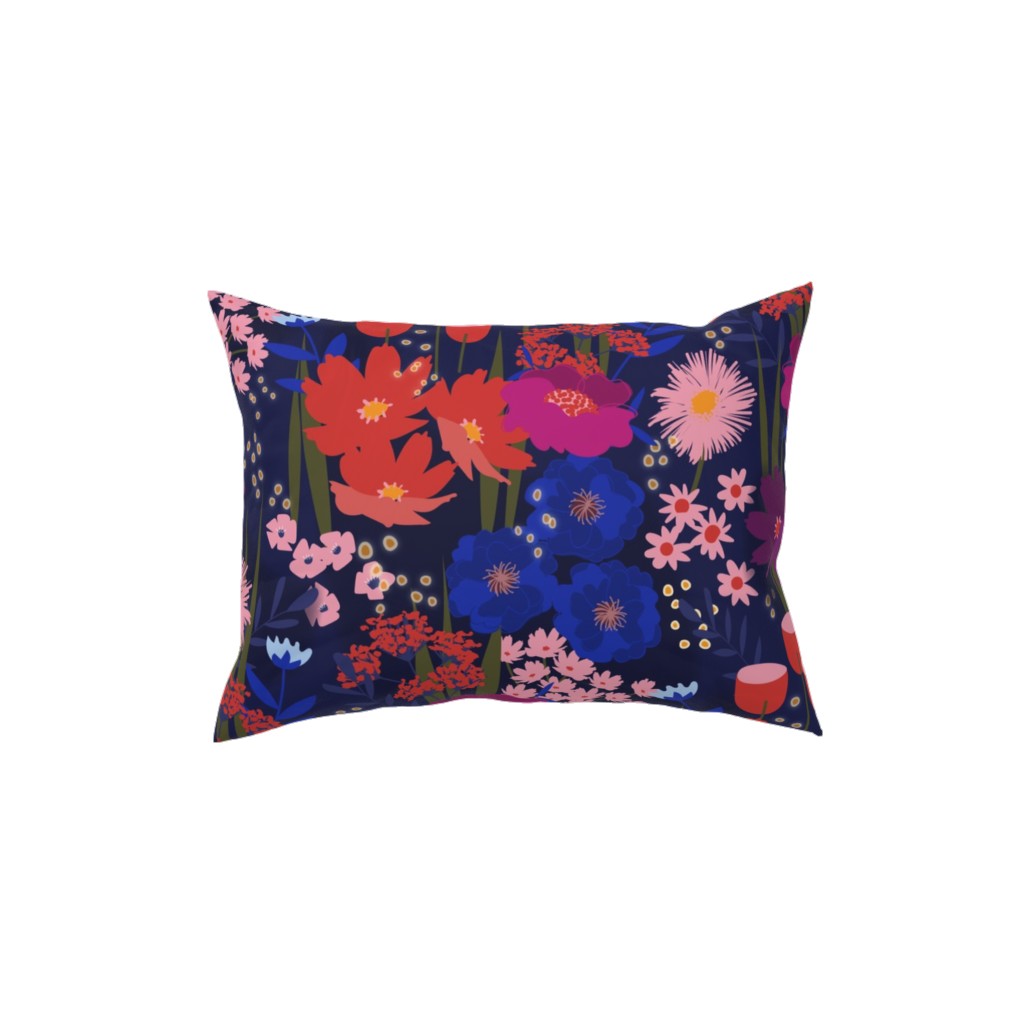 Summer Nights Floral - Dark Pillow, Woven, White, 12x16, Double Sided, Multicolor
