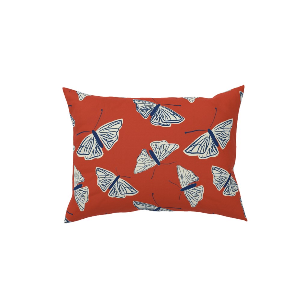 Moths - Rust Pillow, Woven, White, 12x16, Double Sided, Red