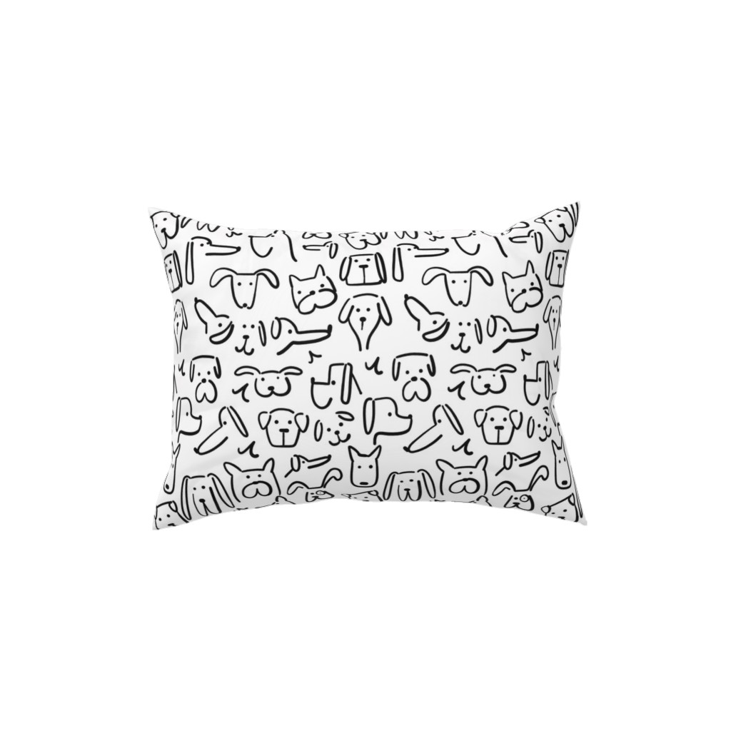 Playful Pups - Black and White Pillow, Woven, White, 12x16, Double Sided, White, White