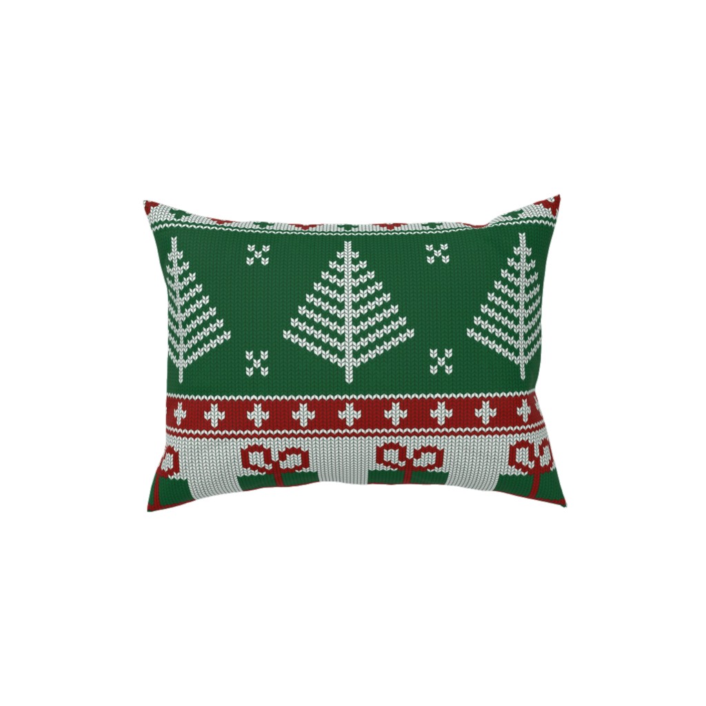 Christmas Knit - Green Pillow, Woven, White, 12x16, Double Sided, Multicolor