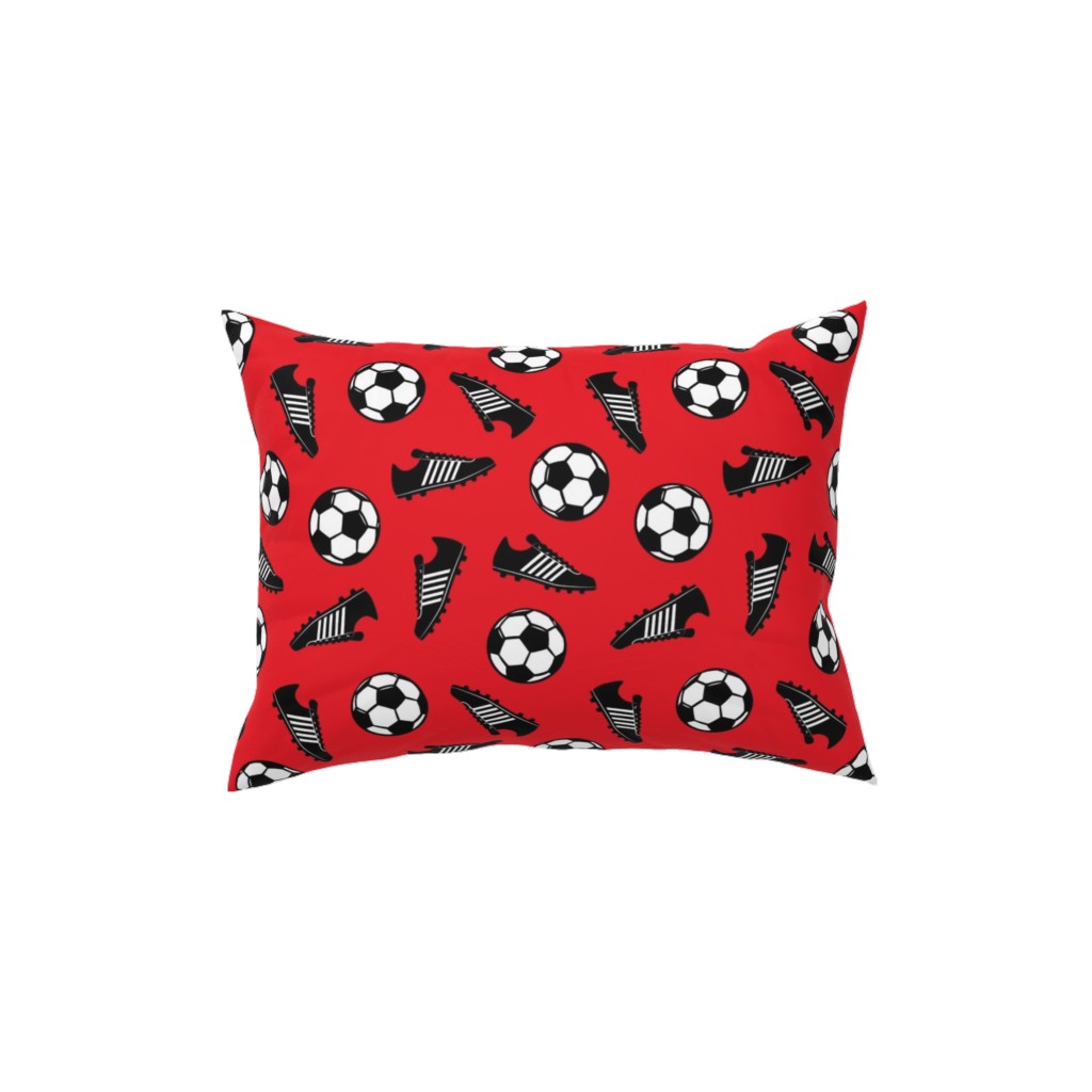 Soccer Balls and Cleats Pillow, Woven, White, 12x16, Double Sided, Red