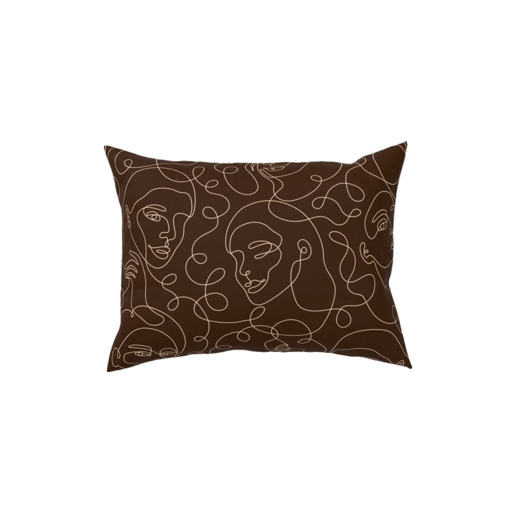 Hand Drawn Women Pillow, Woven, White, 12x16, Double Sided, Brown, Dark Chocolate
