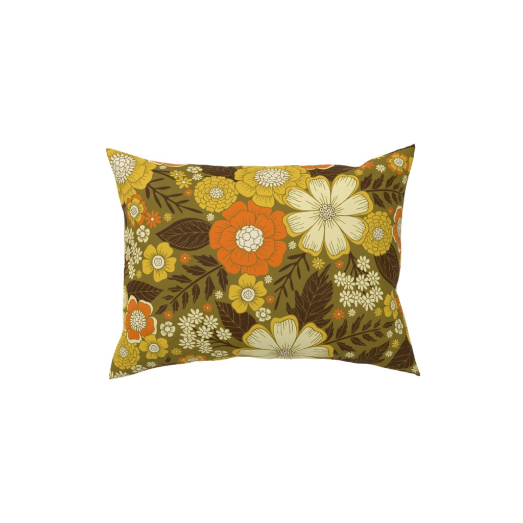 1970s Retro/Vintage Floral - Yellow and Brown Pillow, Woven, White, 12x16, Double Sided, Yellow, Classic Yellow
