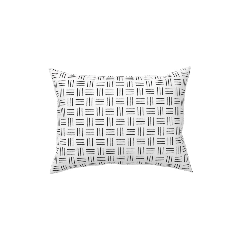 Mudcloth Basket Weave - Black on White Pillow, Woven, White, 12x16, Double Sided, White, White